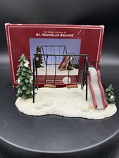 St. Nicholas Square School Playground Slide & Swing Set Boxed Village Collection