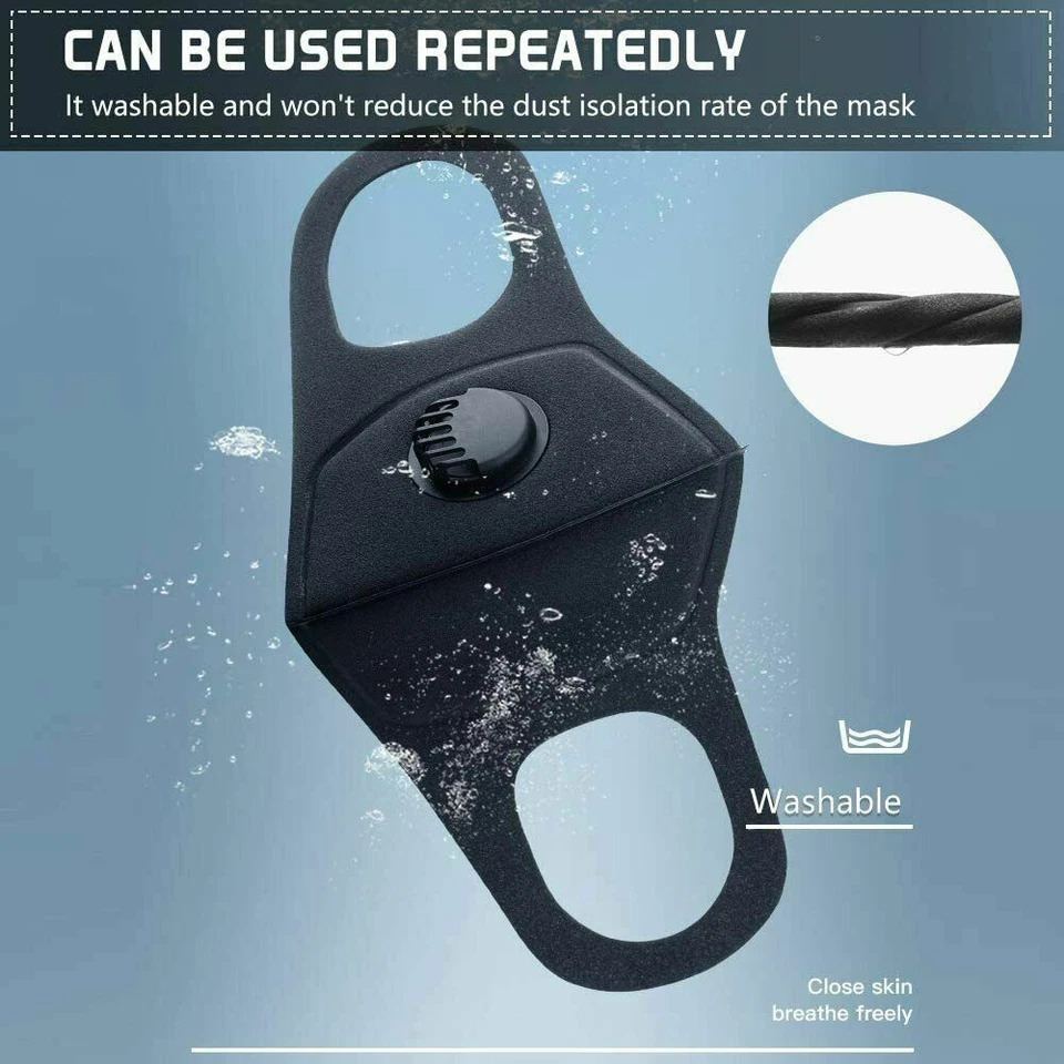 Face Mask Protective Air Filter Durable Washable Reusable Black UK - Image 3 of 4