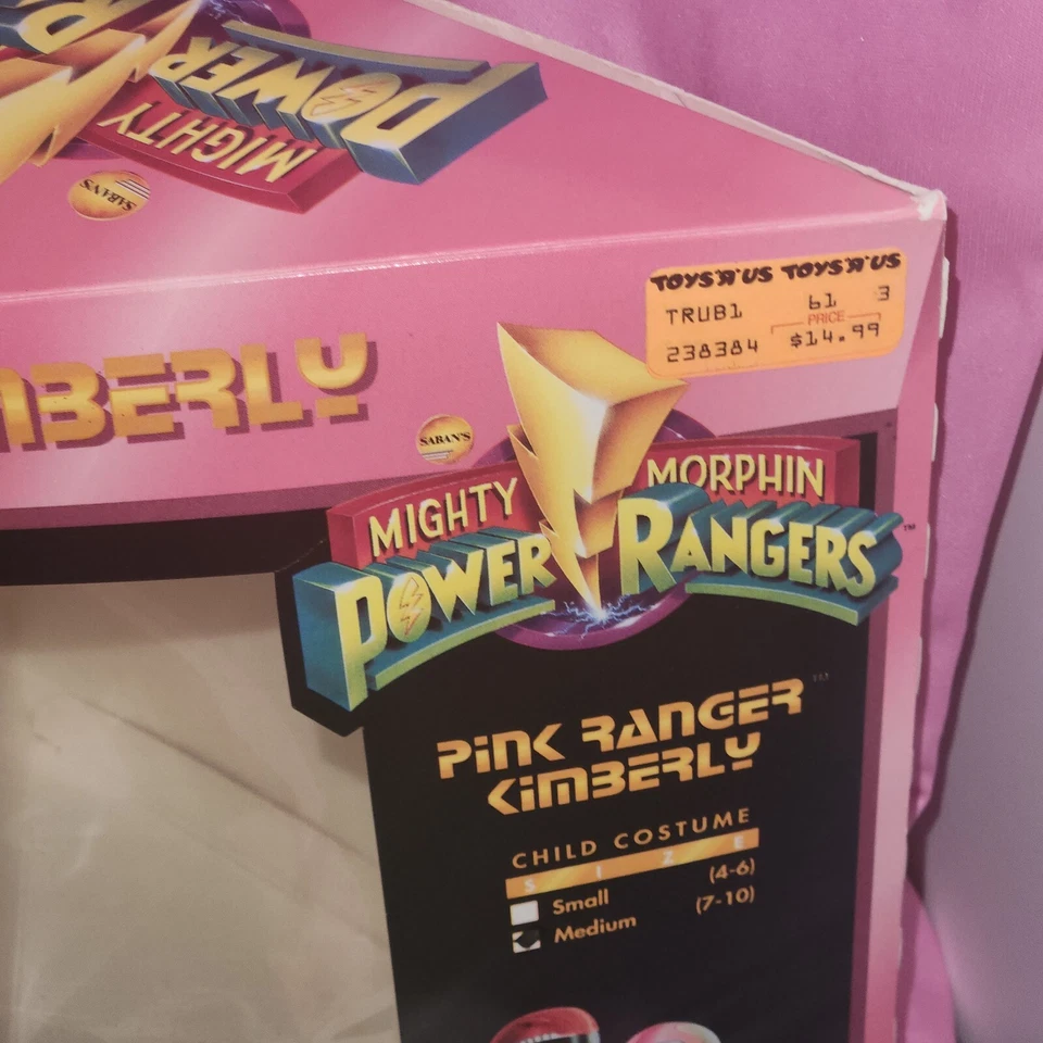 Vintage 1994 Rosa Mighty Power Ranger Fantasia Brinquedos R EUA Completo Juventude Tamanho Médio - Imagem 3 de 4