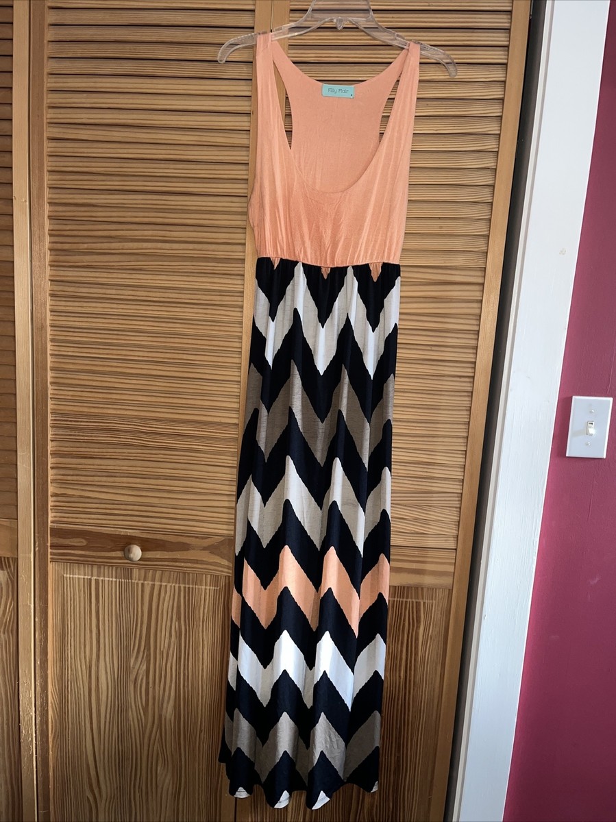filly flair bridesmaid dresses Coral Black Brown Chevron Striped Long A-Line Dress Women's Size M Size:17.5 (US) / 44 (EU) draped details and one Metalic Ellk 2026.4.17 Satin Ruffle Maxi Dress