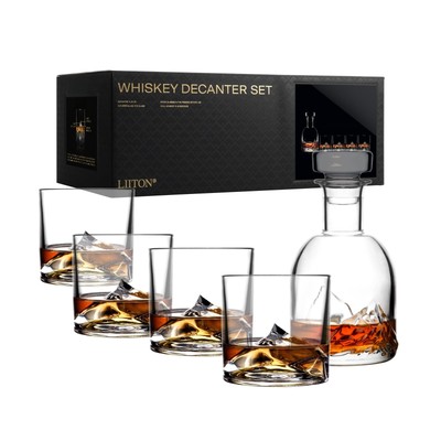 Everest Mountain Crystal Whiskey Decanter Gift Set with 4 Old Fashioned Glass...