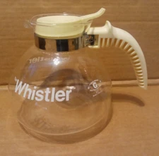 Vintage Gemco The Whistler Glass Coffee Tea Pot Carafe 8 Cup White Handle