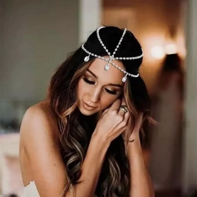Layered Head Chain Rhinestone Wedding Head Jewelry Sparkly Bridal