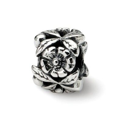 Floral Bead .925 Sterling Silver Antique Finished Reflection Beads