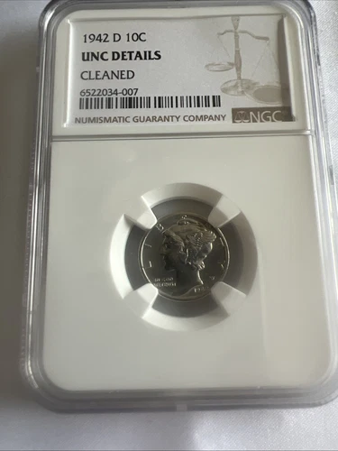1942 D Mercury Dime NGC Unc Details Cleaned