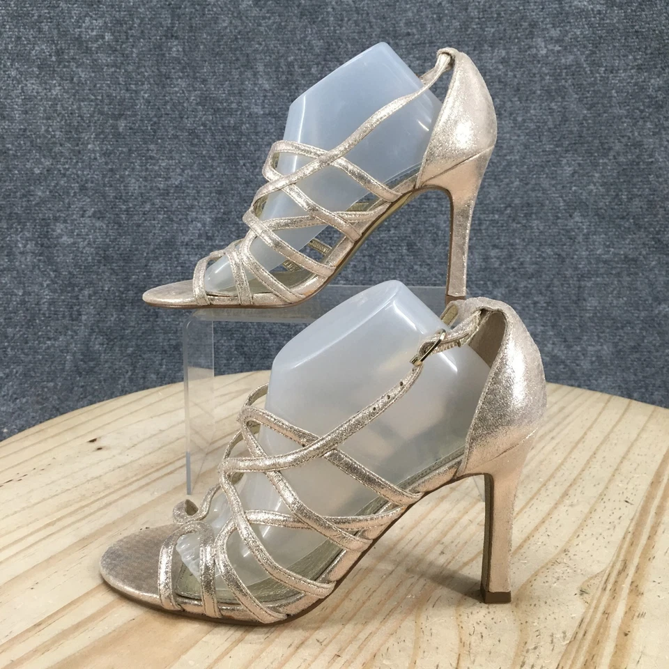 Adrianna Papell Sandals Womens 7 M Gladiator Silver Leather Heels Casual Open - Image 2 of 4