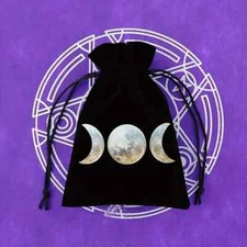 Tarot Cards/Runes Bag-Triple Moon design-black velvet-drawstring-approx. 5" x 7"