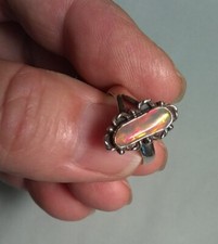 Colorful Ethiopian Welo Opal Ring 925 Sterling Silver Size 6.5 Orange  Green 