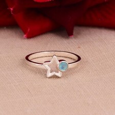 Blue Chalcedony Star Design Ring 925 Sterling Silver Promise Ring Jewelry