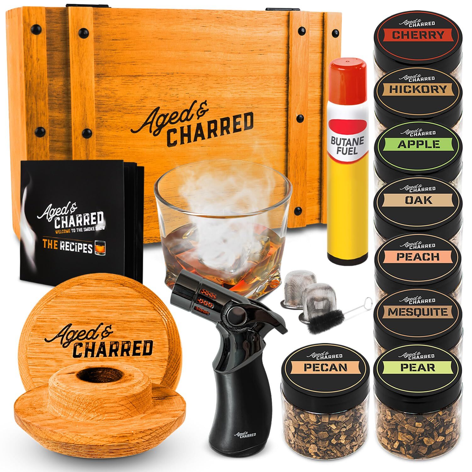Whiskey Cocktail Smoker Kit with Torch & 8 Flavors Wood Chips - Premium USA O...