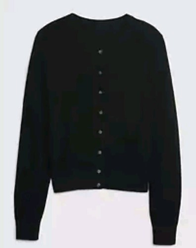 Gap Rib Knit Crewneck Cardigan Button Front Women Sz L Black Long Sleeve ~ New