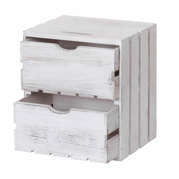 Holzschrank MCW-C62, Holzkiste, Shabby-Look, 2 Schubladen 36X32X26Cm Weiß-image