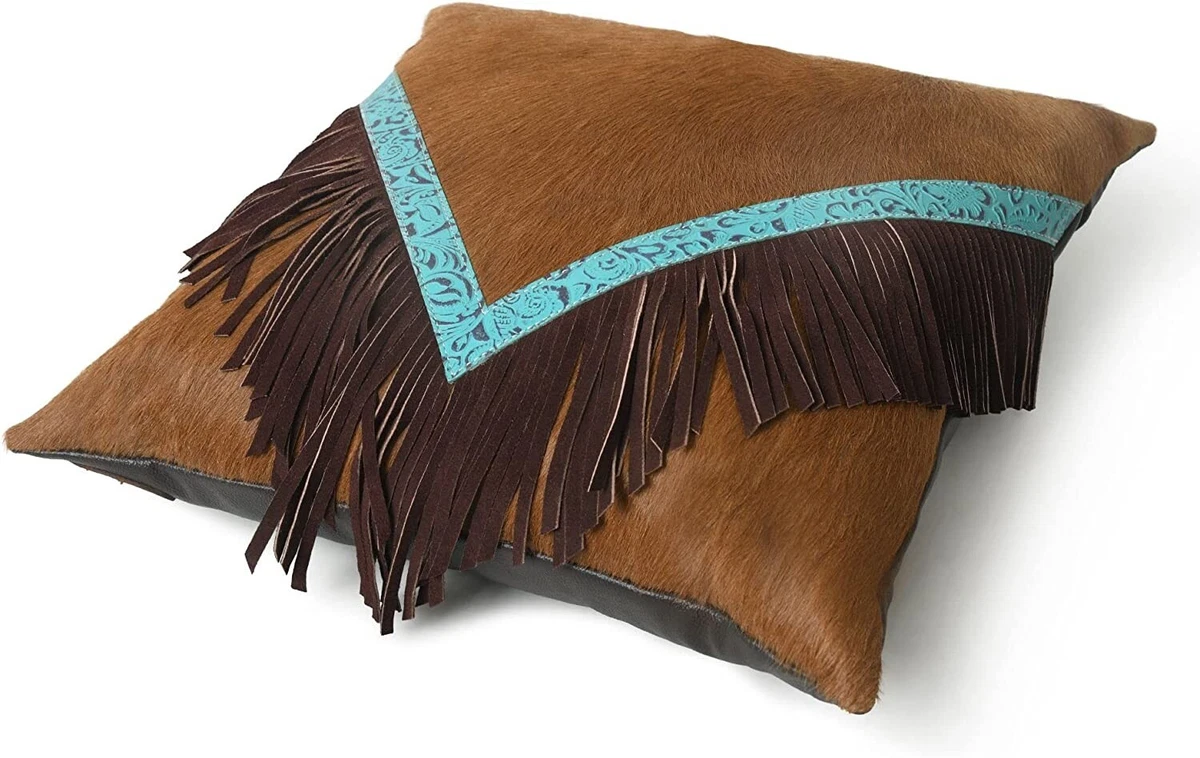 Leather top fringe pillow