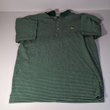 Augusta National Golf Shop L Green Striped 60's Two Ply Mercerized Polo Masters