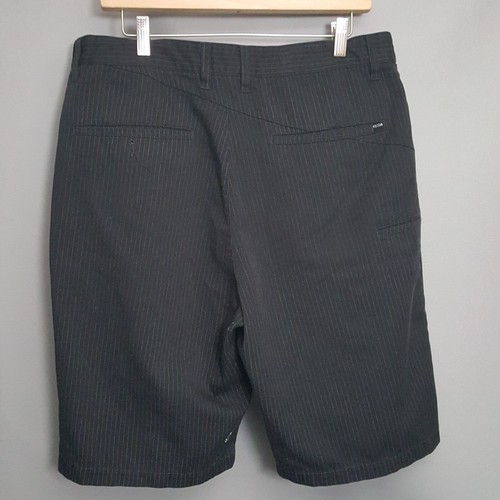 Volcom Stone Mens Shorts Black Striped Chino Flat Front Pockets Logo Zipper 36 - Picture 5 of 8