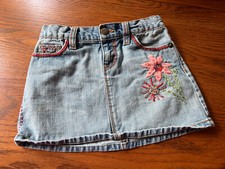 vtg gap denim girls hippie boho jean skirt flower adorned 7 regular