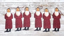 6-Christmas-Primitive-Santa-Fussy Cut-Farmhouse-Smooth Heavy Cardstock-Ornaments