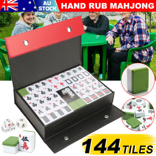144 Tiles Mahjong Set Strategy Games Interactive Game with 3 Dice and Carry Box - Picture 1 of 12