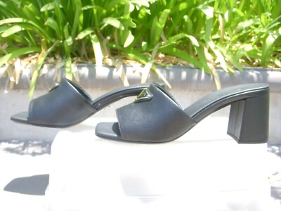 Prada Saffiano Leather Block-Heel Mule Sandal EU38 Insole 9 5/8'' Long, MSRP$1050