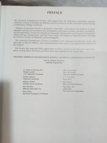 ALUMINUM CASTING TECHNOLOGY (1986,HC) **SIGNED** By author Alan B.DeRoss - Picture 7 of 14