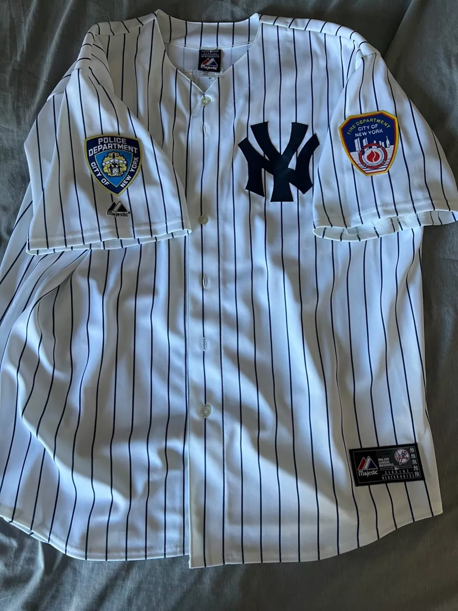 Rare NY Yankees Home Derek Jeter Majestic Jersey XXL 9/11 NYPD