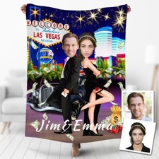 Custom Photo Name Couple in Las Vegas Valentine Blanket, Valentine Gift for Her