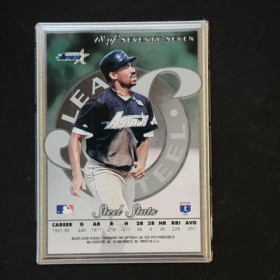 DEREK BELL 1996 DONRUSS LEAF SILVER STEEL STATS 18 OF 77 MLB ASTROS - Image 2 of 2