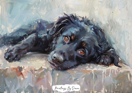 Endearing Black Dog: Impasto Oil Print, 5"x7" on Matte Paper - Picture 3 of 7