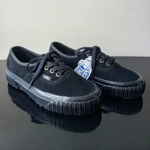 靴 VANS Authentic Black Leather US9 Mens Vans Authentic Leather Black/Black Lace Up Shoes | eBay