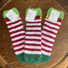 Women's Novelty Holiday Slipper Cozy Socks Size 9-11 Stripes 3 Pair 3x