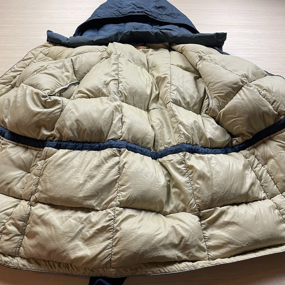 Vintage 80s Eddie Bauer Goose Down Coat Puffer Parka Hooded L Men’s Navy Quilted - Image 2 of 4
