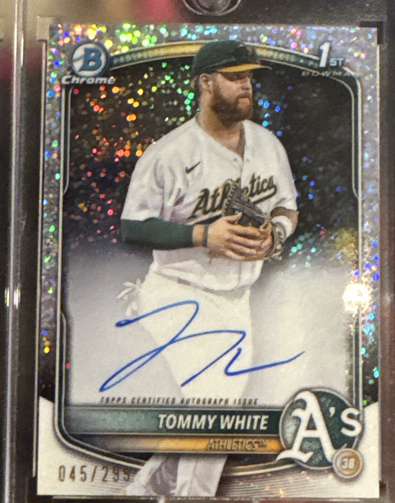 2025 Bowman Chrome Tommy White Speckle Auto Refractor /299 A's #CPA-TWH
