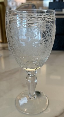 FABERGE Modern Romanov Imperial Double Headed Eagle Etched Wine Glass, SET OF 4