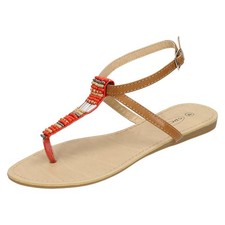 Spot On Ladies Beaded Toe-Post Ankle Strap Sandals