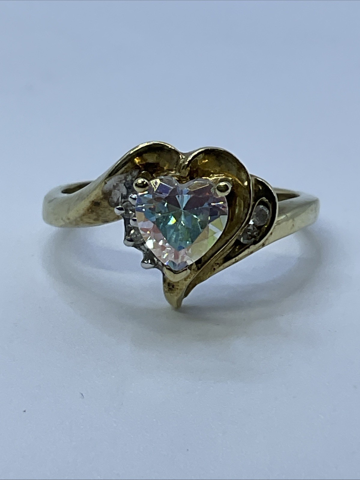 VINTAGE HANDMADE Solid 10K Yellow Ring Mystic CZ … - image 2