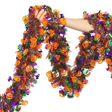 50 Ft Halloween Tinsel Garland Pumpkin Bat Spider Web Decor
