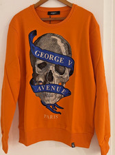 Avenue George V Paris Sweatshirt Orange Skull Rhinestone Men  s Long Sleeve XL