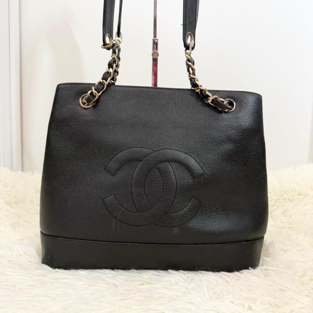 Chanel Black Caviar Leather Coco Mark Shoulder Bag Luxury Designer Handbag-image