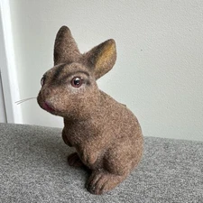 VINTAGE Flocked Bunny Rabbit Piggy Bank Brown Realistic Easter Decor NO PLUG