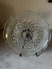 VINTAGE ANCHOR HOCKING WEXFORD CLEAR GLASS ROUND DIVIDED RELISH DISH PLATE 11”