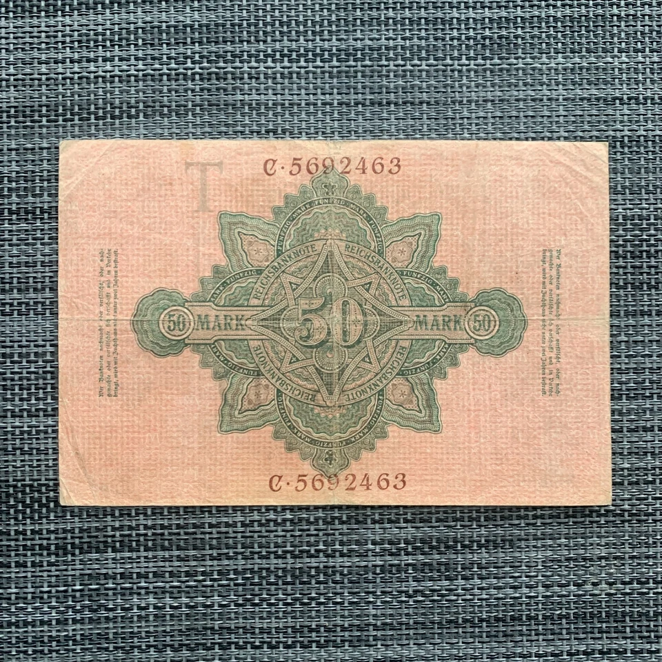 Pre WWI WW1 1910 Germany 50 Marks Berlin Paper Money Banknote Currency - Image 2 of 3