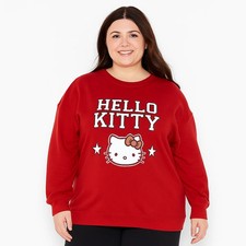 NWT Women's Sanrio Hello Kitty Dark Red Crewneck Graphic Sweatshirt Size Large