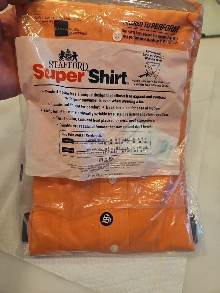 👕Vintage JC Penny Stafford Super Shirt Wrinkle Free Button Down Peach Blossom🍑 - Image 2 of 4