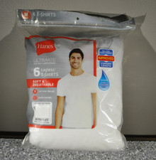 HANES Mens Medium White 6-Pack T-Shirt Ultimate Tagless Tee 38"-40" New
