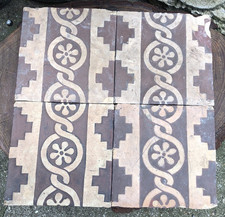 Antique French encaustic style tin glaze floor tiles terracotta 20th century