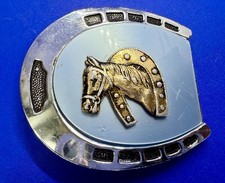 Horse Head Through Lucky Horseshoe Two Tone Western Cowboy Cowgirls Belt Buckle