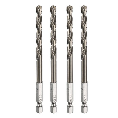 4pcs M35 High Speed Steel Cobalt Twist Drill Bit 6mm Dia 1/4'' Hex Shank