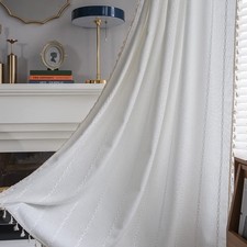 ColorBird White Boho Curtains 63" Living Room Farmhouse Embroidered Striped Drap