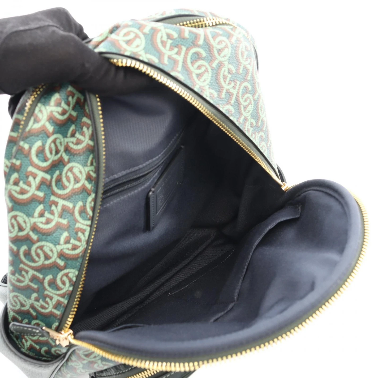 Borsa zaino Coach Signature stampa rivestita tela CF344 pelle verde usata