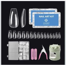 Gel Nail Kit/Extension Set-600Pcs with Nail Clipper,Nail File,15 Sizes+UV Lamp